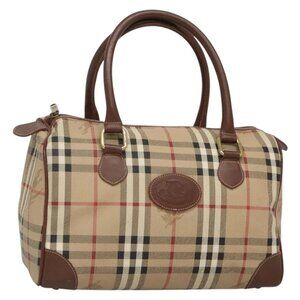 Burberrys Nova Check Hand Bag PVC Beige Gold